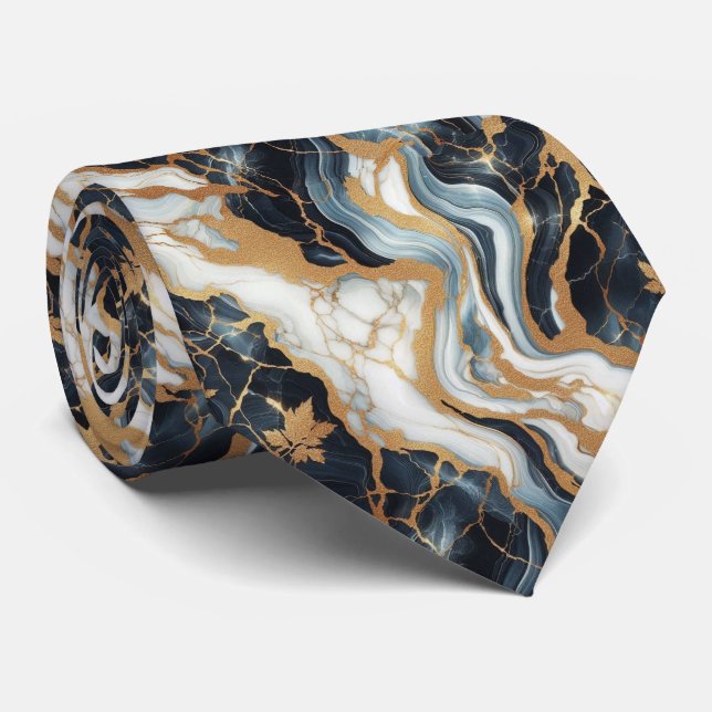 Corbata de mármol azul, blanco y dorado profesiona (Enrollado)