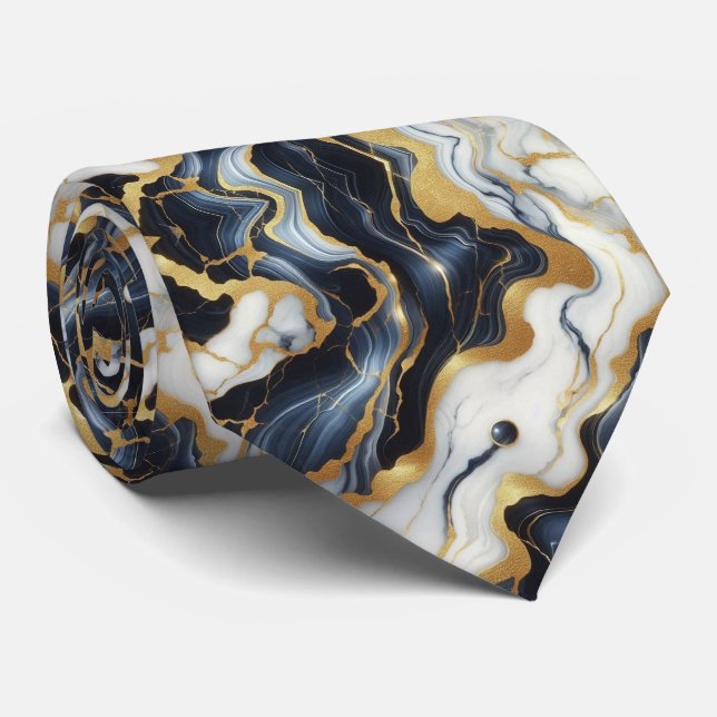 Corbata de mármol azul, blanco y dorado profesiona (Enrollado)