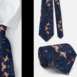Corbata de mármol azul marino con lámina de oro ro