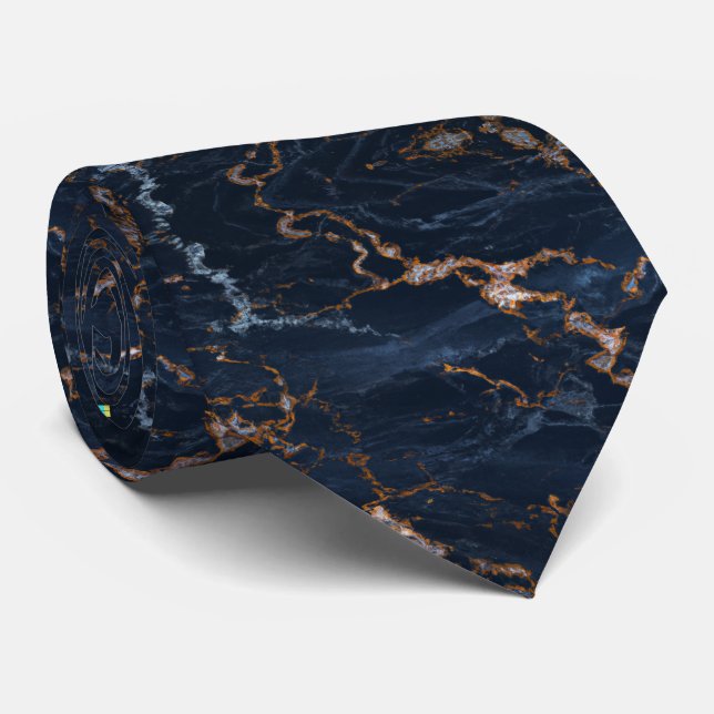 Corbata de mármol azul marino con lámina de oro ro (Enrollado)
