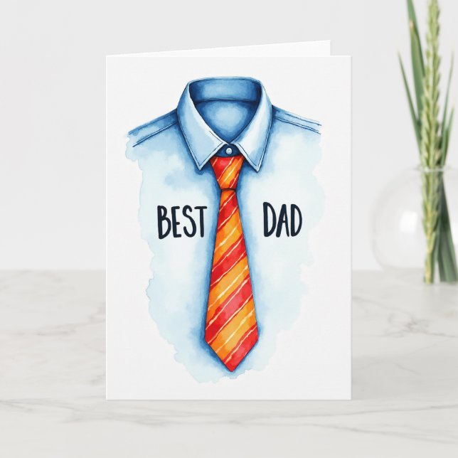 Corbata de Mejor Papá Tarjeta de Acuarela (Anverso)