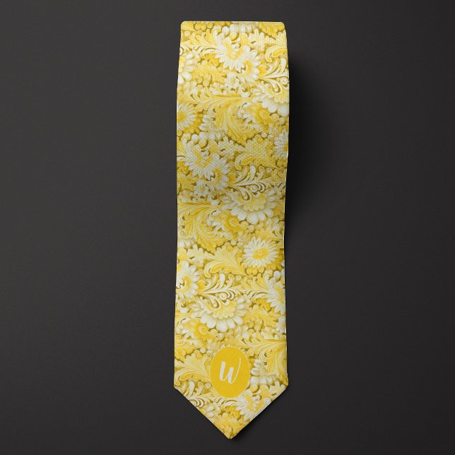 Corbata de Monograma Amarillo Crema para Padrino (Subido por el creador)