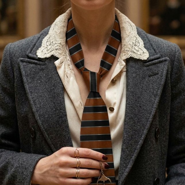 Corbata de mujer Cognac Cuero Rayas Empoderamiento (Subido por el creador)