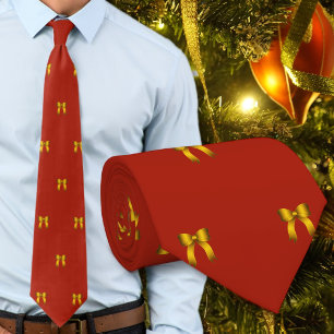 Corbata de Navidad Roja con Estampado de Lazos Dor