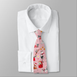Corbata de Navidad rosa de gatos retro