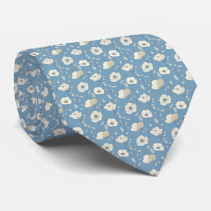 Corbata de novio azul beige floral para hombres