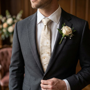 Corbata de novios botánica de oro blanco Champagne