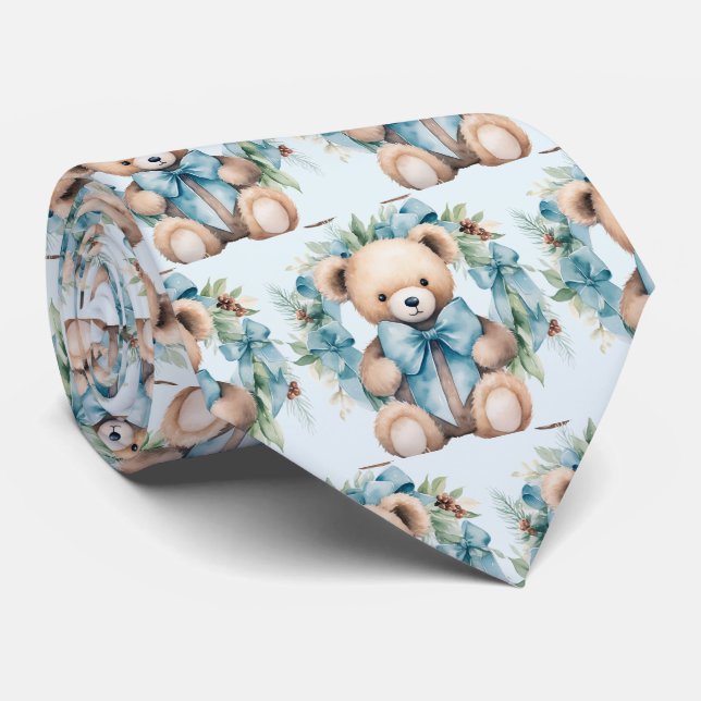 Corbata de osito de peluche azul (Enrollado)