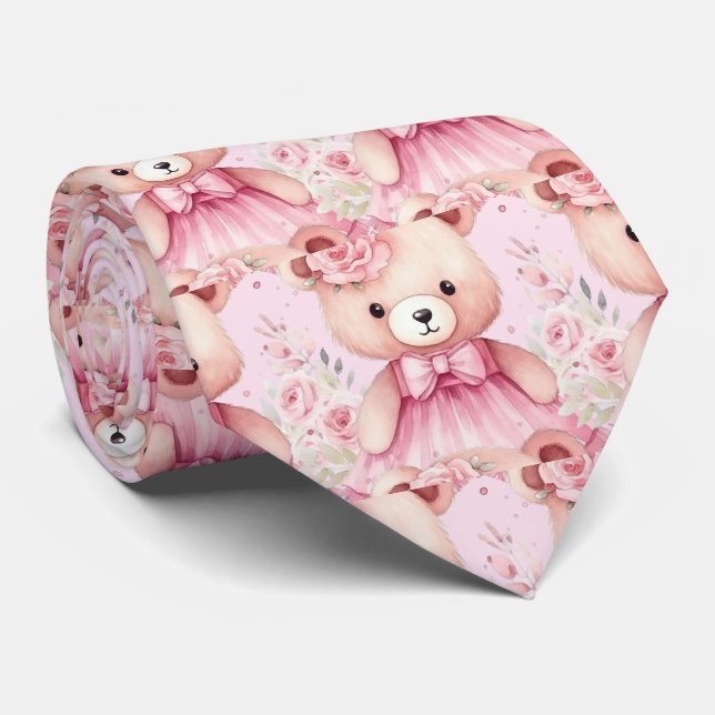 Corbata de osito de peluche rosa (Enrollado)