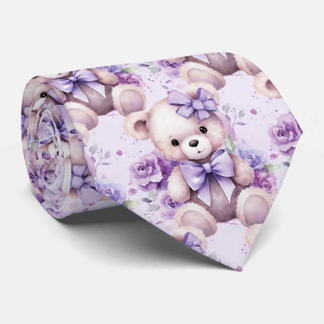 Corbata de Oso de Peluche Púrpura Lila (Enrollado)