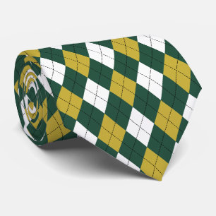 Corbata de patrón argyle verde oscuro y mostaza