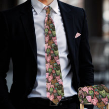 Corbata de patrón continuo Cool Cats - Rosa y verd