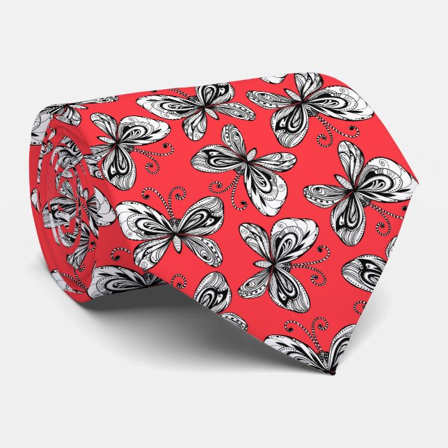 Corbata de patrón de mariposas Doodle (Enrollado)