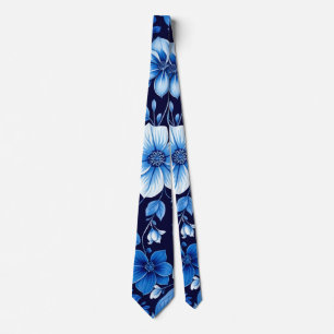 corbata de patrón floral azul