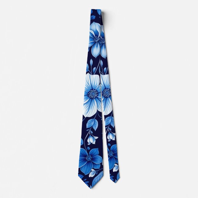 corbata de patrón floral azul (Anverso)