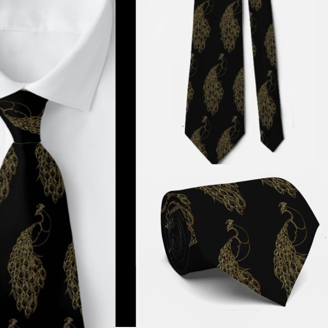 Corbata de pavo real elegante única y audaz de neg (Subido por el creador)