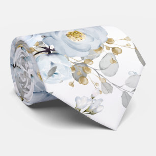 Corbata de peonías rosas azul polvoriento acuarela