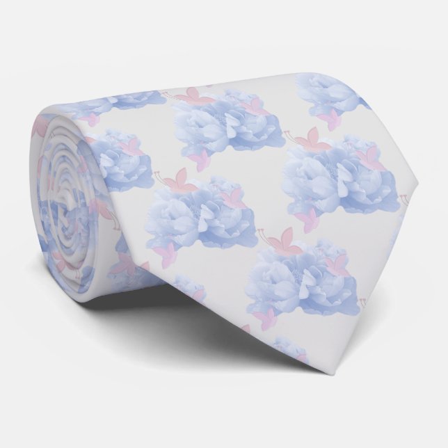 Corbata de Peonías y Mariposas (Enrollado)