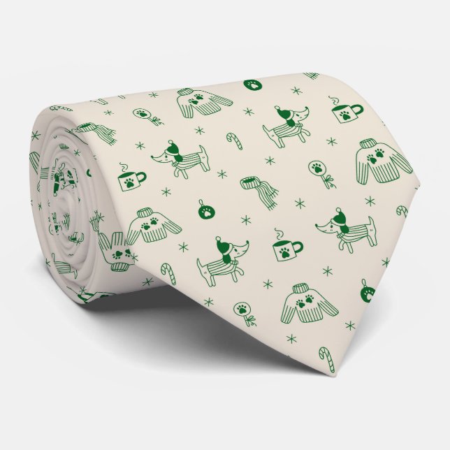 Corbata de perros de Navidad dibujados a mano (Enrollado)