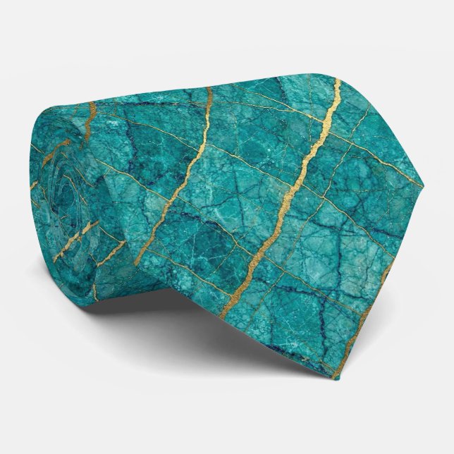 Corbata de Piedra de Lujo | Mármol Turquesa, Azul  (Enrollado)