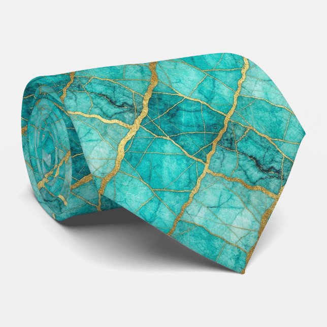 Corbata de Piedra de Lujo | Mármol Turquesa, Verde (Enrollado)