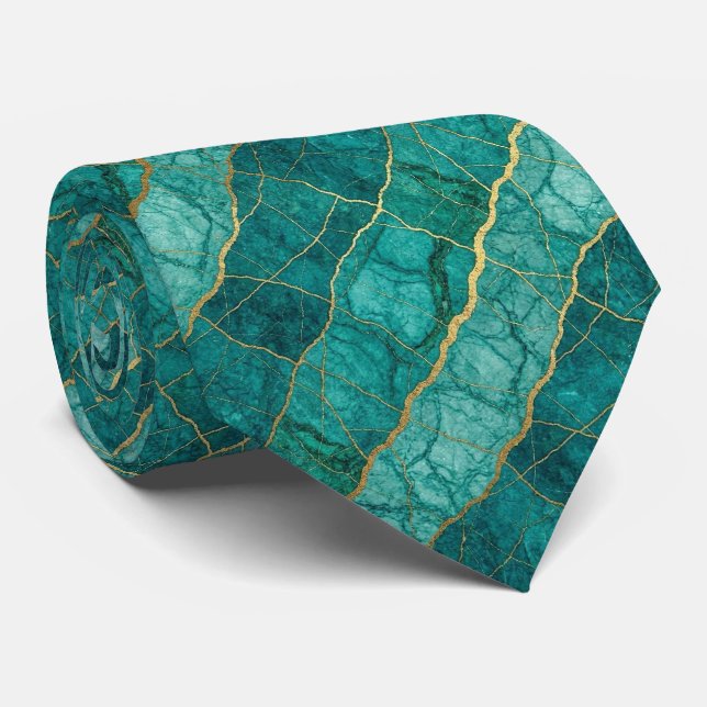 Corbata de Piedra de Lujo | Mármol Turquesa, Verde (Enrollado)