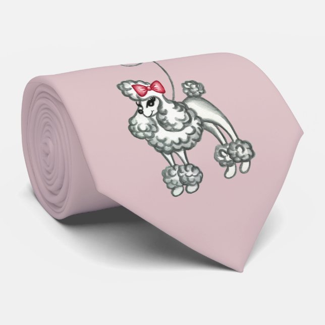 Corbata de Poodle Francés Retro Rosa (Enrollado)