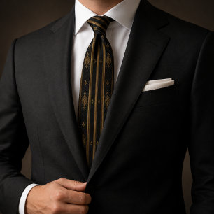 Corbata de raya Regencia negra y dorada