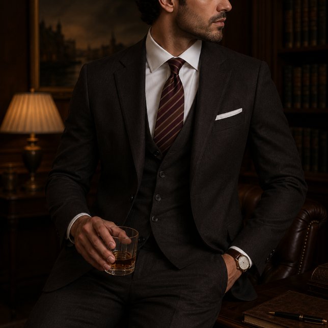 Corbata de raya regimentaria de lujo en burdeos (Subido por el creador)