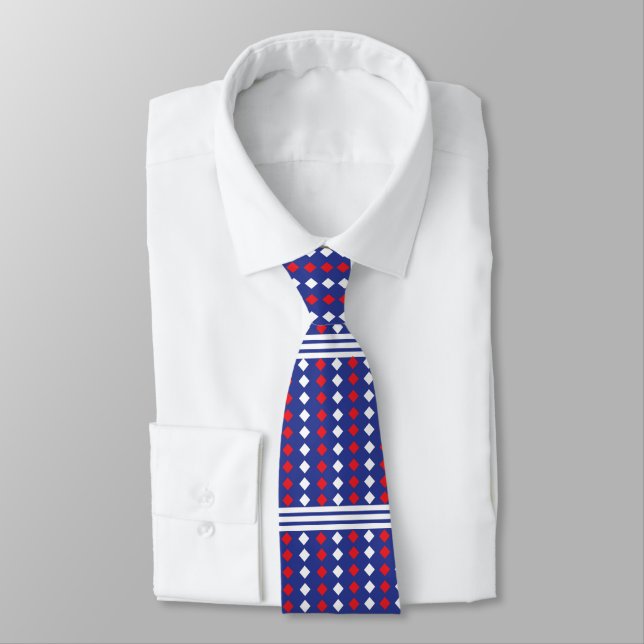 Corbata de rayas de diamante rojas y blancas (Atado)