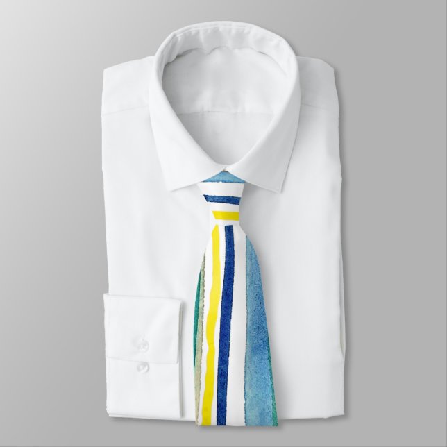 Corbata de rayas pintadas con acuarela – Azul y Am (Atado)