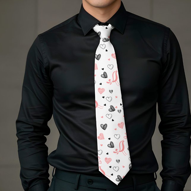 Corbata de regalo de aniversario con corazones dib (Stylish Anniversary Gift Tie Hand Drawn Hearts)