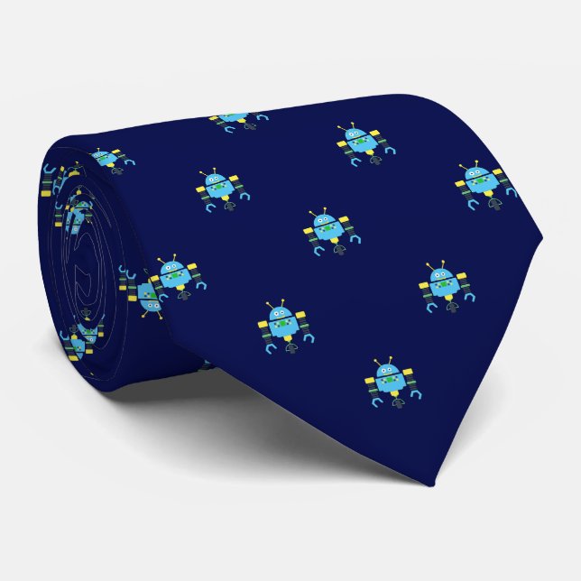 Corbata de robots estampados en azul marino (Enrollado)