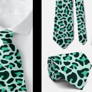 Corbata de rock punk con estampado de leopardo azu