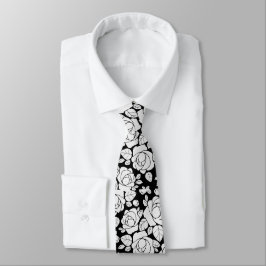 Corbata de Rosa Floral Moderna Negra y Blanca