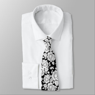 Corbata de Rosa Floral Moderna Negra y Blanca