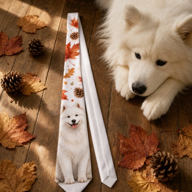 Corbata de Samoyedo de Acuarela de Otoño (Autumn Fall Samoyed Watercolor Tie)