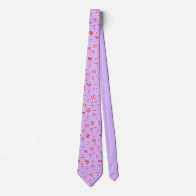 Corbata de San Valentín Corazón Flor Lazo Lavanda (Anverso)