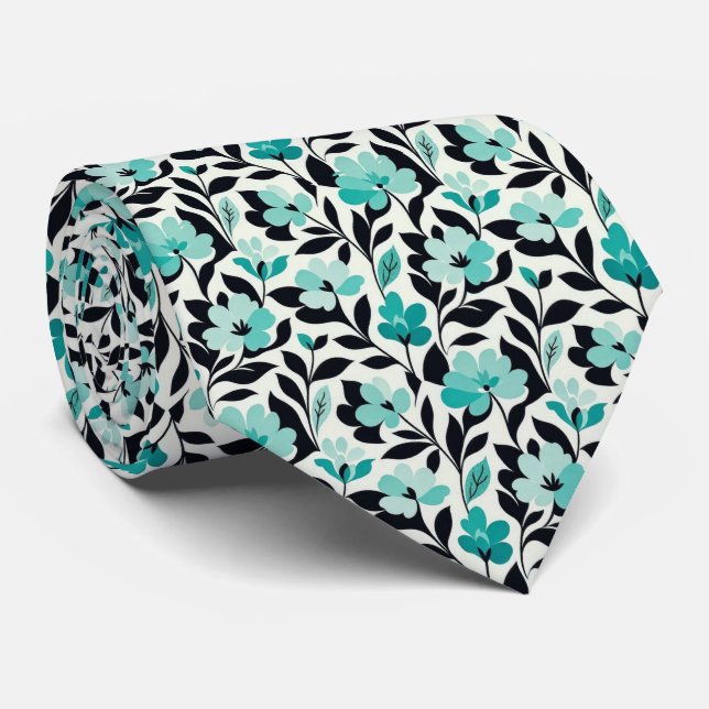 Corbata de seda artificial Aqua + Black | Caballer (Enrollado)
