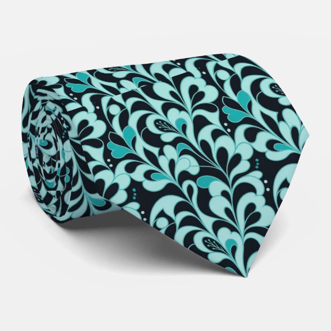 Corbata de seda artificial Aqua + Negro | Caballer (Enrollado)