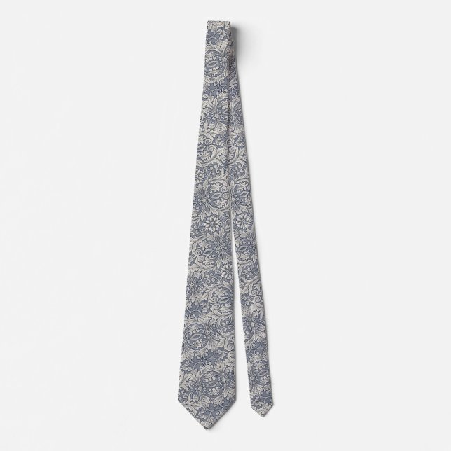 Corbata de seda azul gris damasco Renacimiento ita (Anverso)