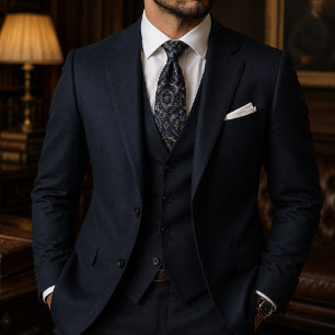 Corbata de seda azul marino de lujo con medallón b