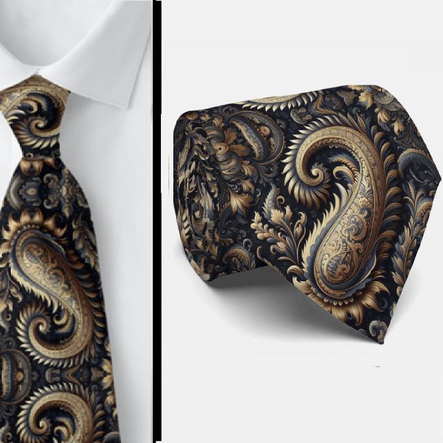 Corbata de seda azul marino y dorado con estampado (Subido por el creador)