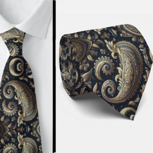Corbata de seda azul marino y dorado con jacquard