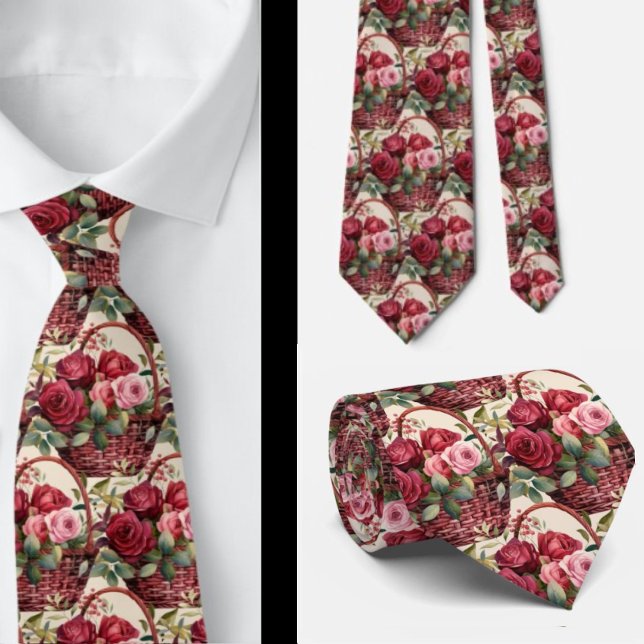 Corbata de seda con acuarela de rosas rojas oscura (Subido por el creador)