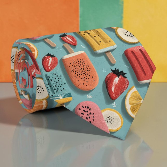 Corbata de seda con frutas de verano y helado (Subido por el creador)