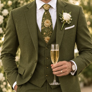 Corbata de seda con motivos de peonía botánica en