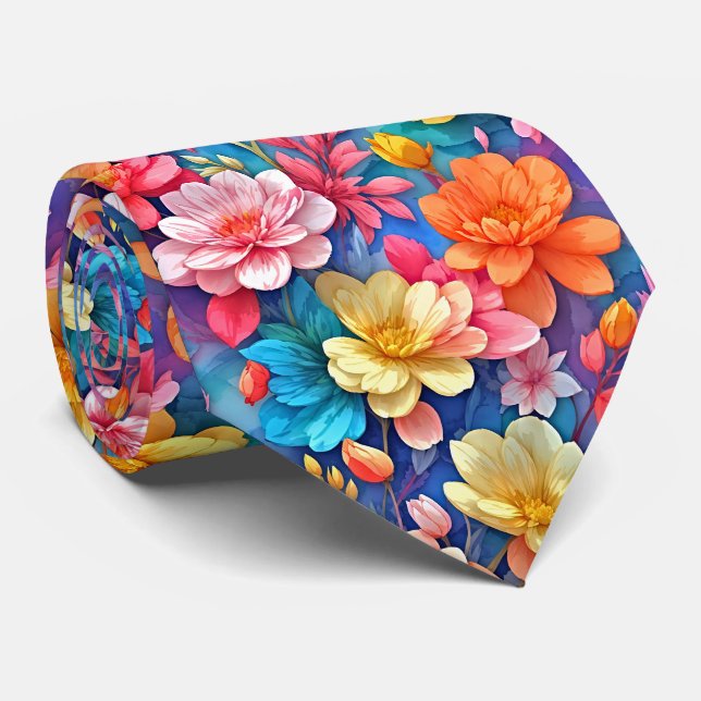 Corbata de seda con ramo floral de acuarela vibran (Enrollado)