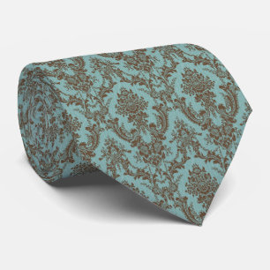 Corbata de seda damasco aqua y chocolate