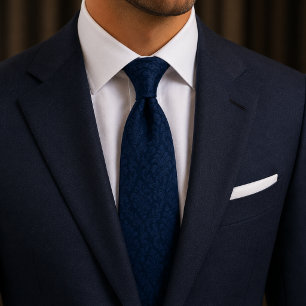 Corbata de seda de lujo Damask Navy de medianoche 
